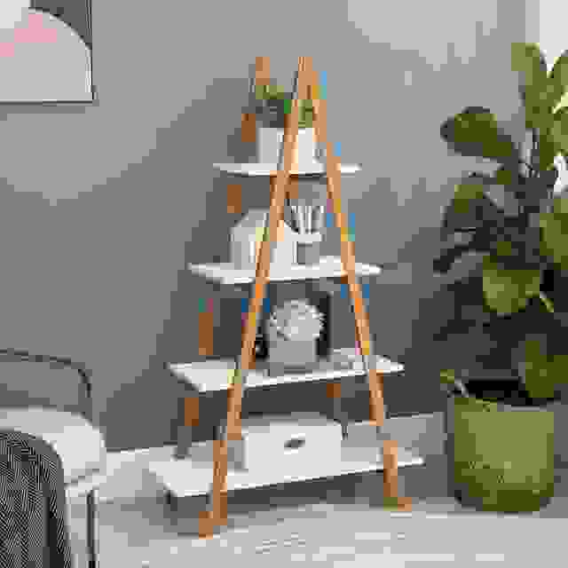 Solid bamboo wood oxford "A" frame ladder display bookshelf