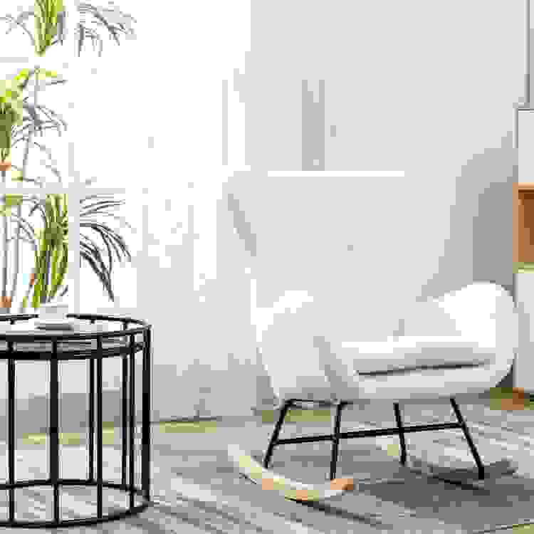 Teddy Fabric Padded Seat Rocking Chair With High Backrest And Armrests