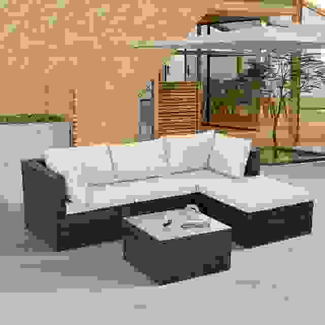 Patio Furniture, Outdoor Furniture, Seasonal PE Wicker Furniture, 5 Set Wicker Furniture With Tempered Glass Coffee Table,