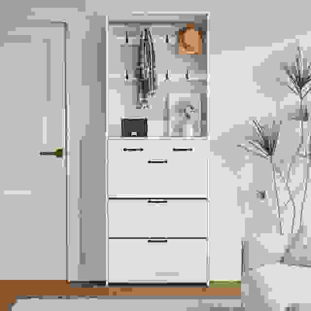 NEW White color shoe cabinet  with 3 doors 2 drawers with hanger,large space for storage