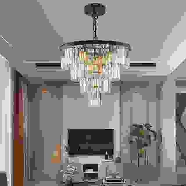 24" Contemporary Crystal Modern Chandeliers Crystal Ceiling Chandelier 4 Tier Black Chandelier Lighting for Dining Room Living Room Bedroom (Bulbs Not included)