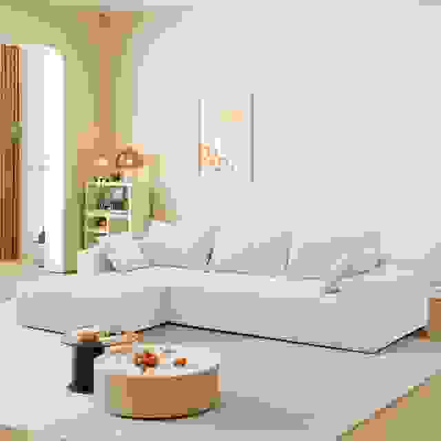 109*68" Modular Sectional Living Room Sofa Set, Modern Minimalist Style Couch, Upholstered Compressed Sofa for Living Room, Bedroom, Salon, 2 PC Free Combination, L-Shape, Cream