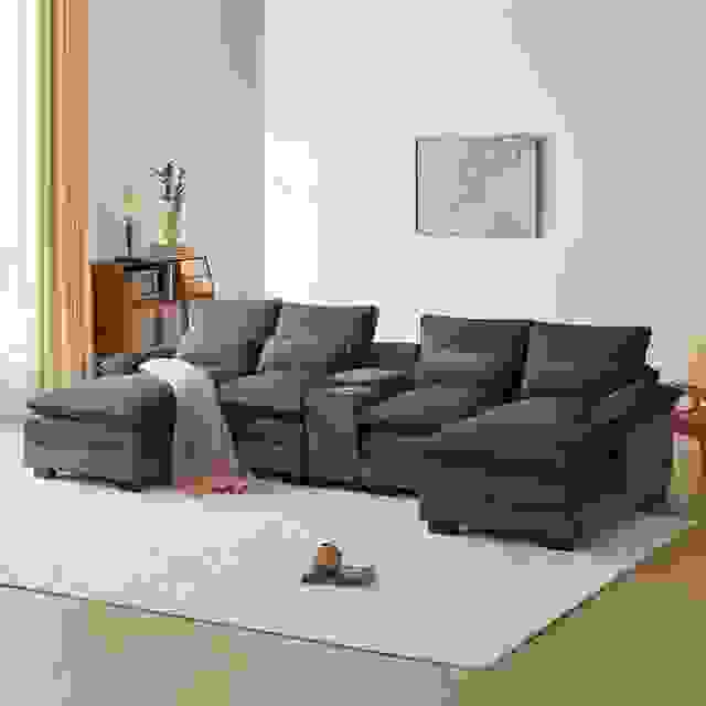 123*55" Modern U-shaped Sofa with Console,Cupholders and USB Ports,6-seat Upholstered Symmetrical Indoor Furniture,Sleeper Couch Set with Chaise for Living Room,Apartment,2 Colors