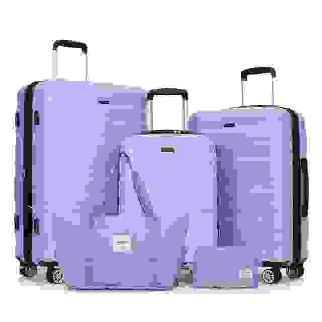 Luggage set of 5 pieces, expandable hard PC luggage set with TSA lock for rotating wheels, lightweight rolling luggage for men and women, Light Purple