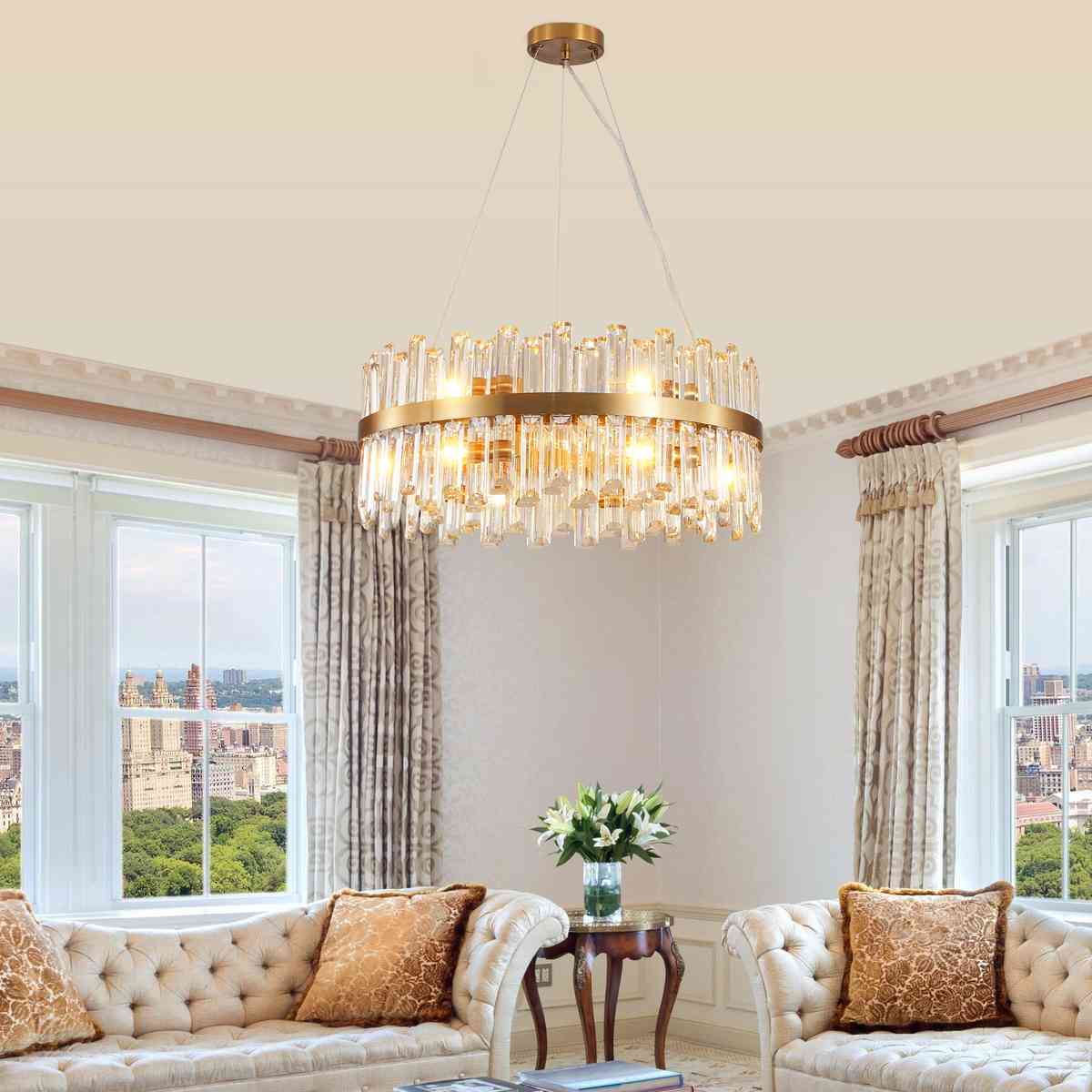 23.6 Inches Luxury Chandeliers Crystal Living Room Bedroom Decorative Lights Simple Modern Dining Room LED Lighting,for Home Decor (Bulbs Not Included)