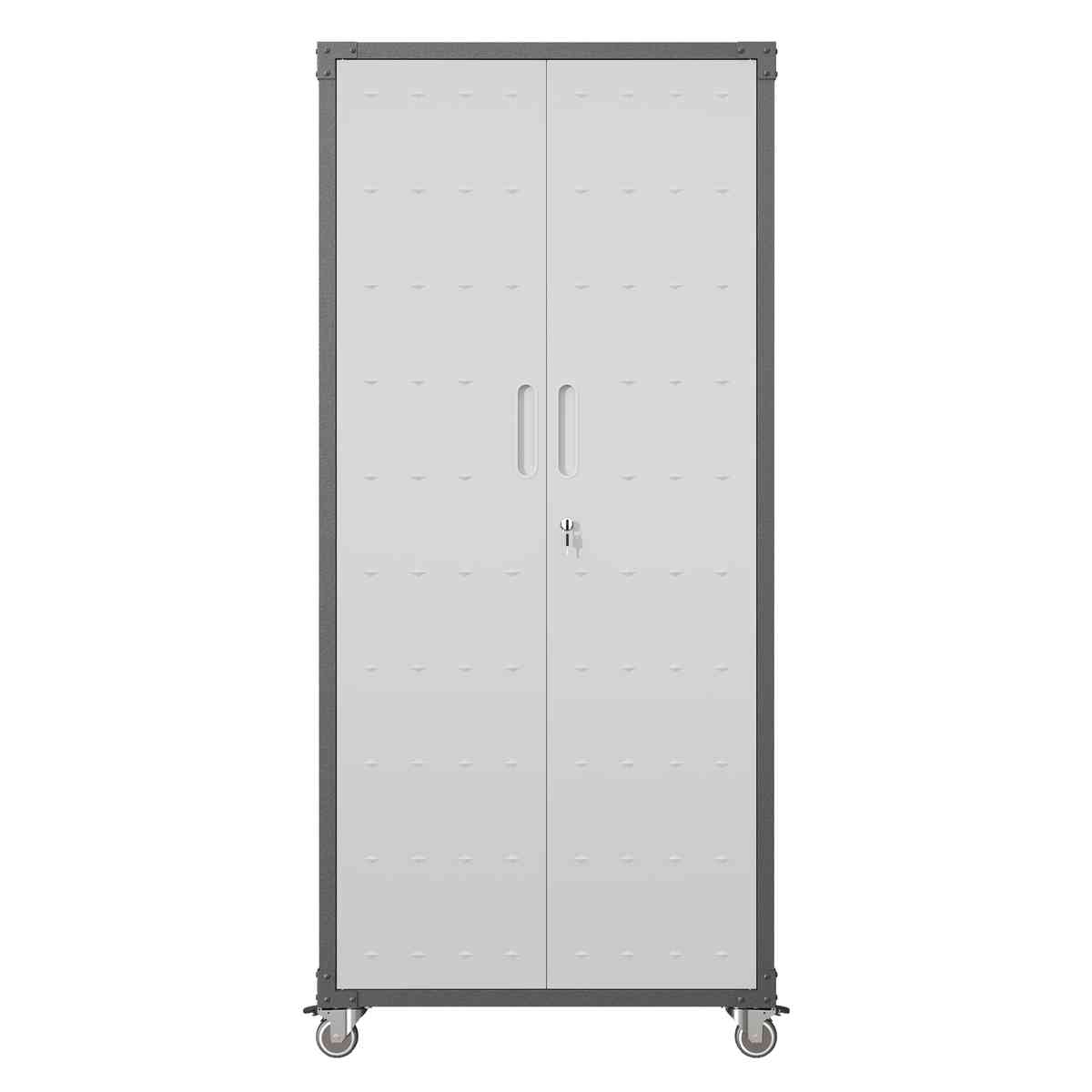 71" Metal Garage Storage Cabinet with Wheels - Heavy-Duty Tool Storage Cabinet for Home, Office, School, and Garage Organization, Black/Gray