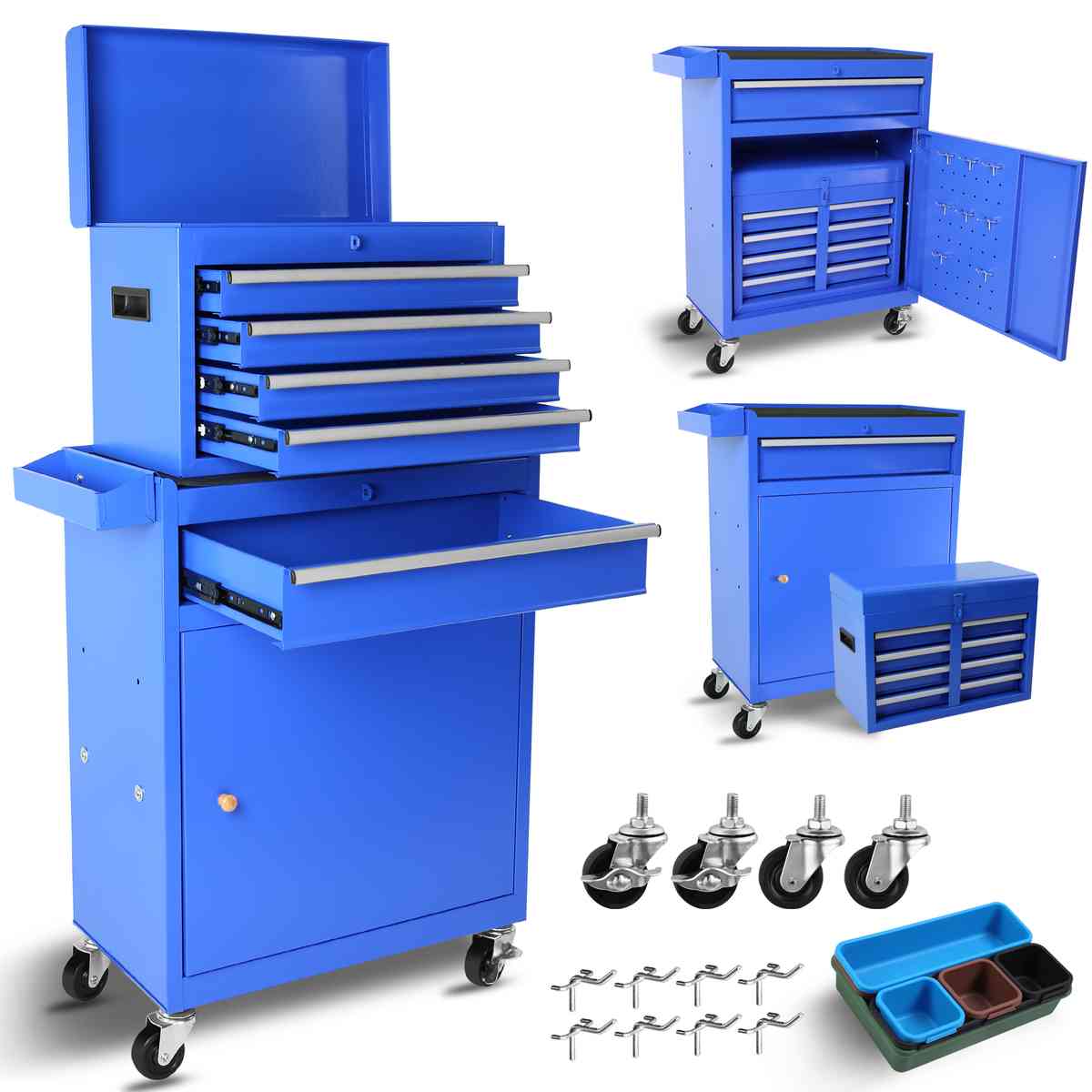 5-Drawer Rolling Tool Chest, High Capacity Tool Storage Cabinet W/Lockable Wheels, Adjustable Shelf & Anti-Slip Liner, Detachable Tool Box Organizer, Rolling Tool Cabinet