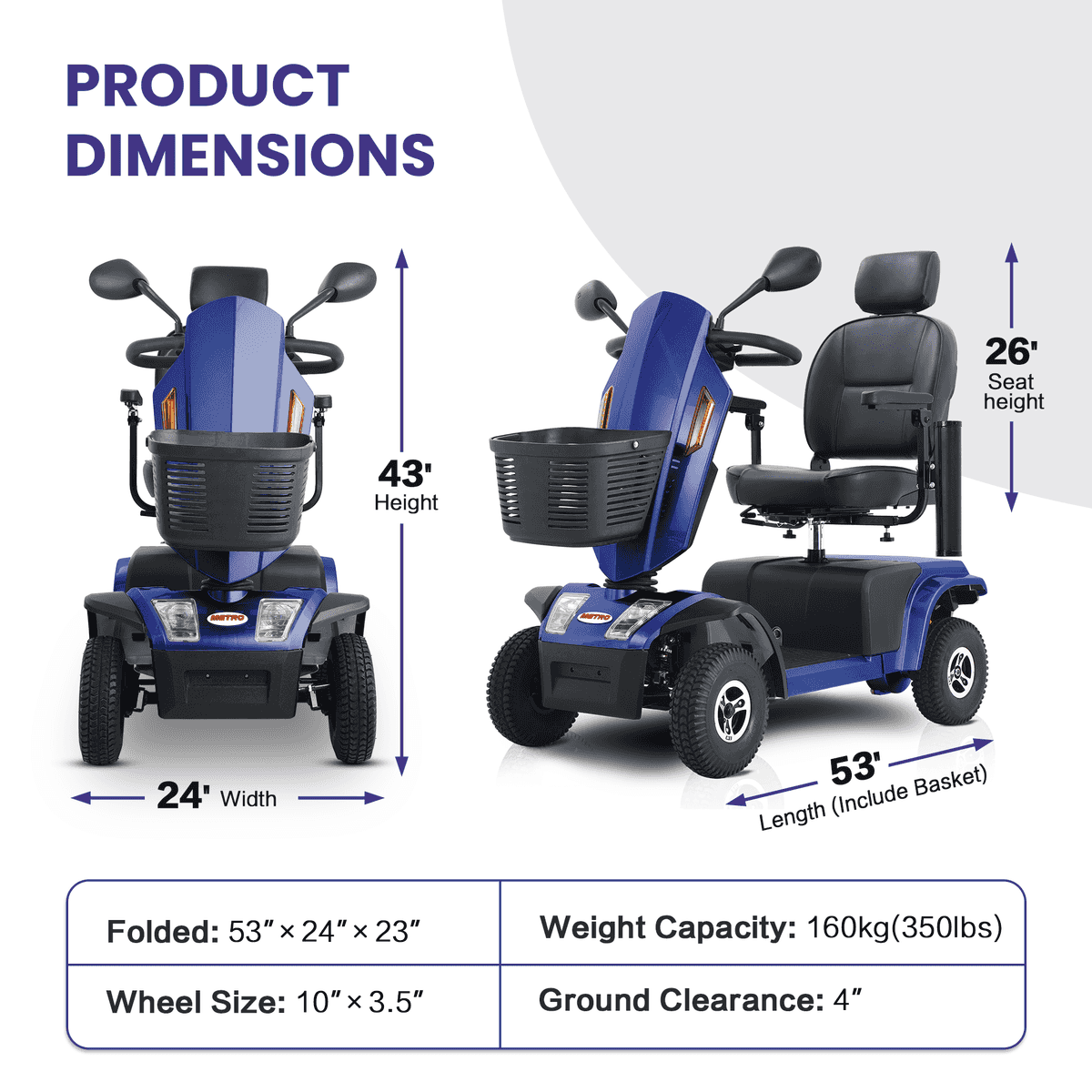 S500-BLUE Heavy Duty Mobility Scooter