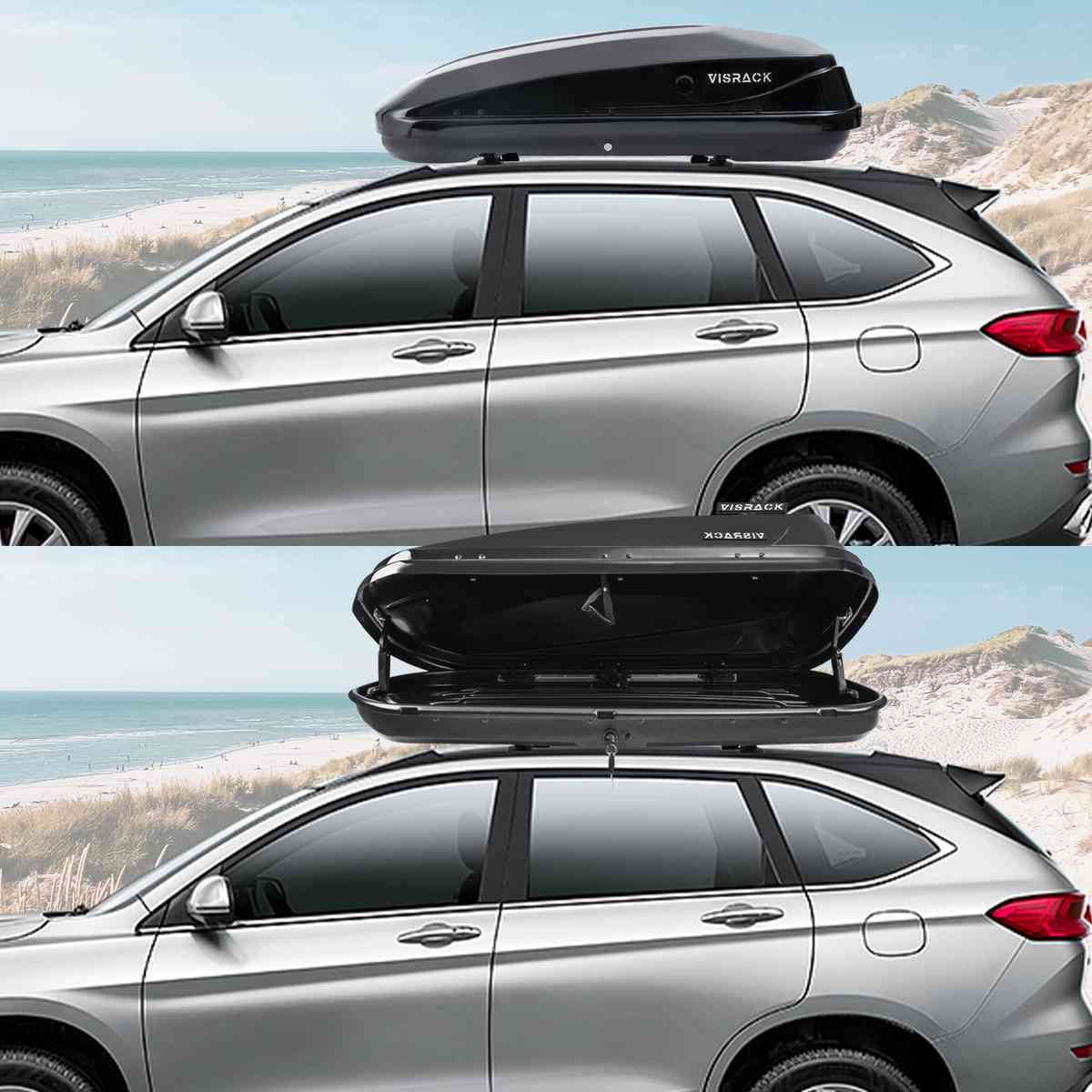VISRACK Hard Shell Roof Cargo Carrier with Security Keys, Roof Box, Cargo Box, 56 (L) x 30 (W) x 13.7(H) Inches, 13 Cubic Feet (Tool-Free Install), BLACK