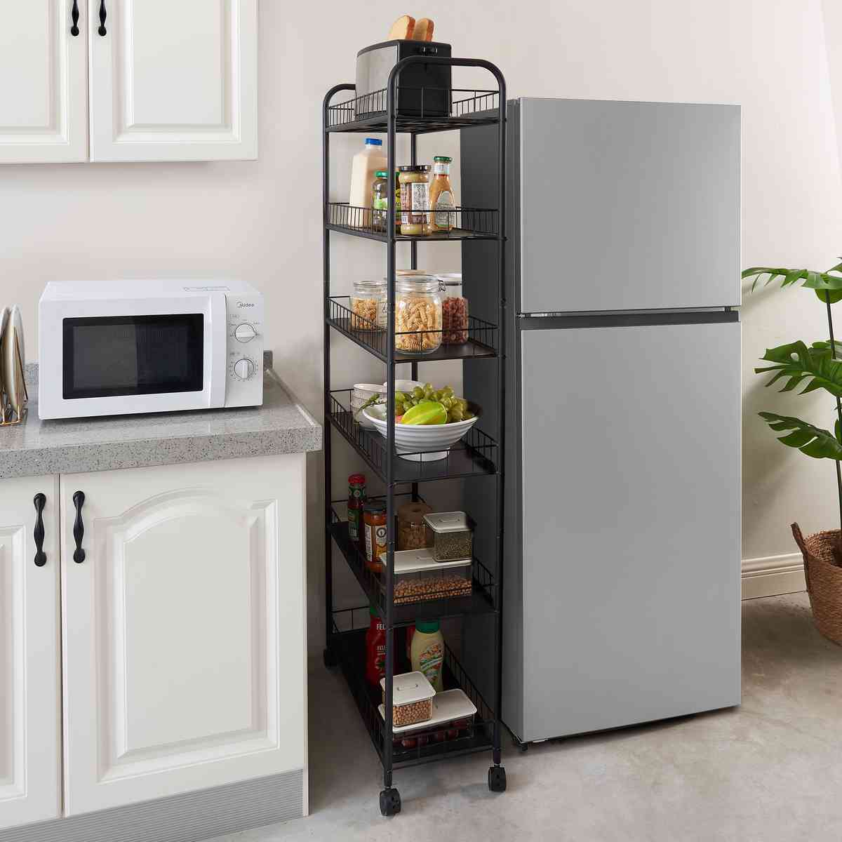 6 Tier Slim Rolling Storage Cart, Mobile Shelving Unit with Wheels, Metal Wire Storage Shelving Rack with Baskets for Kitchen Bathroom Office Laundry Narrow Piaces