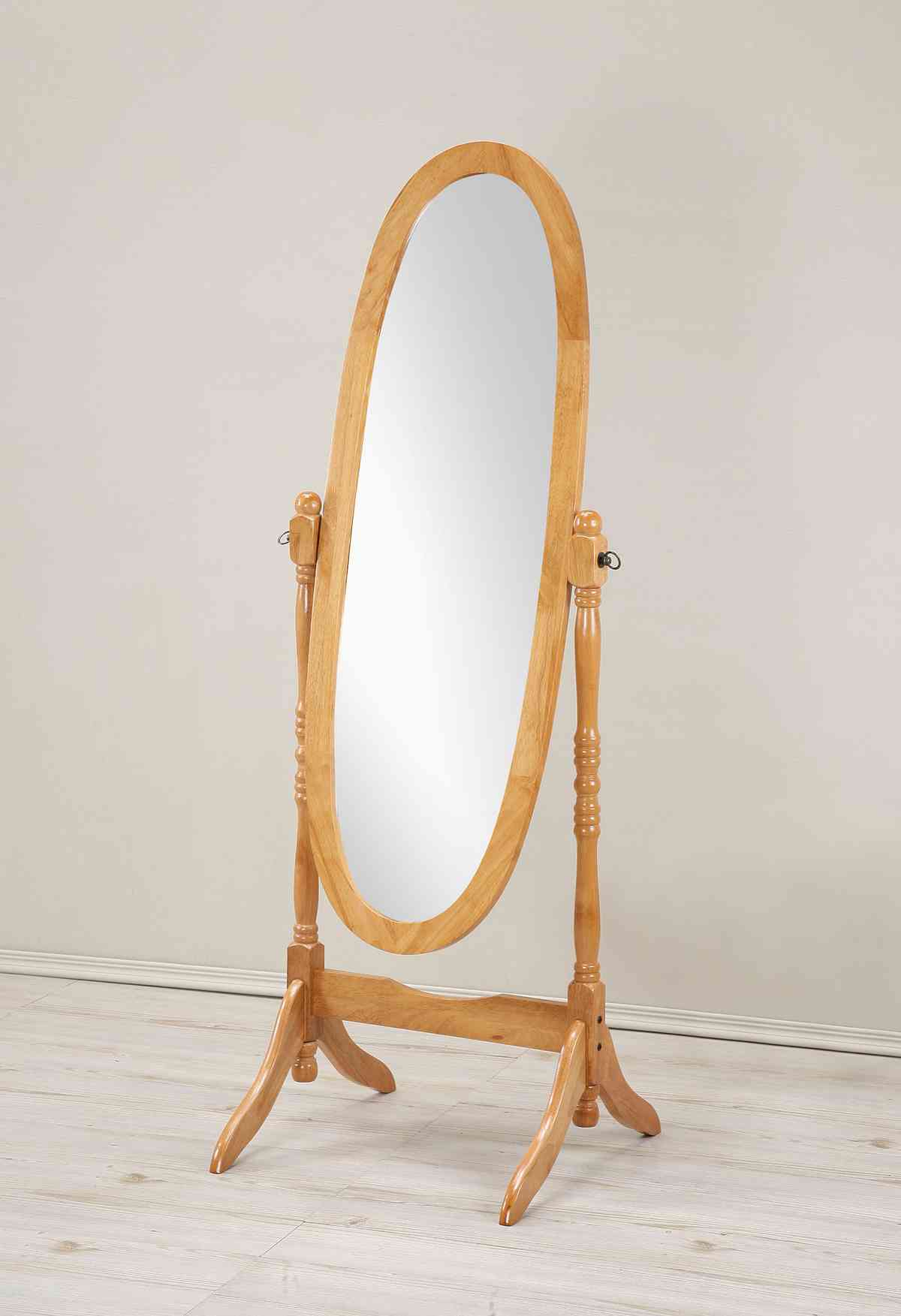 Traditional Queen Anna Style Wood Floor Cheval Mirror, Oak Finish
