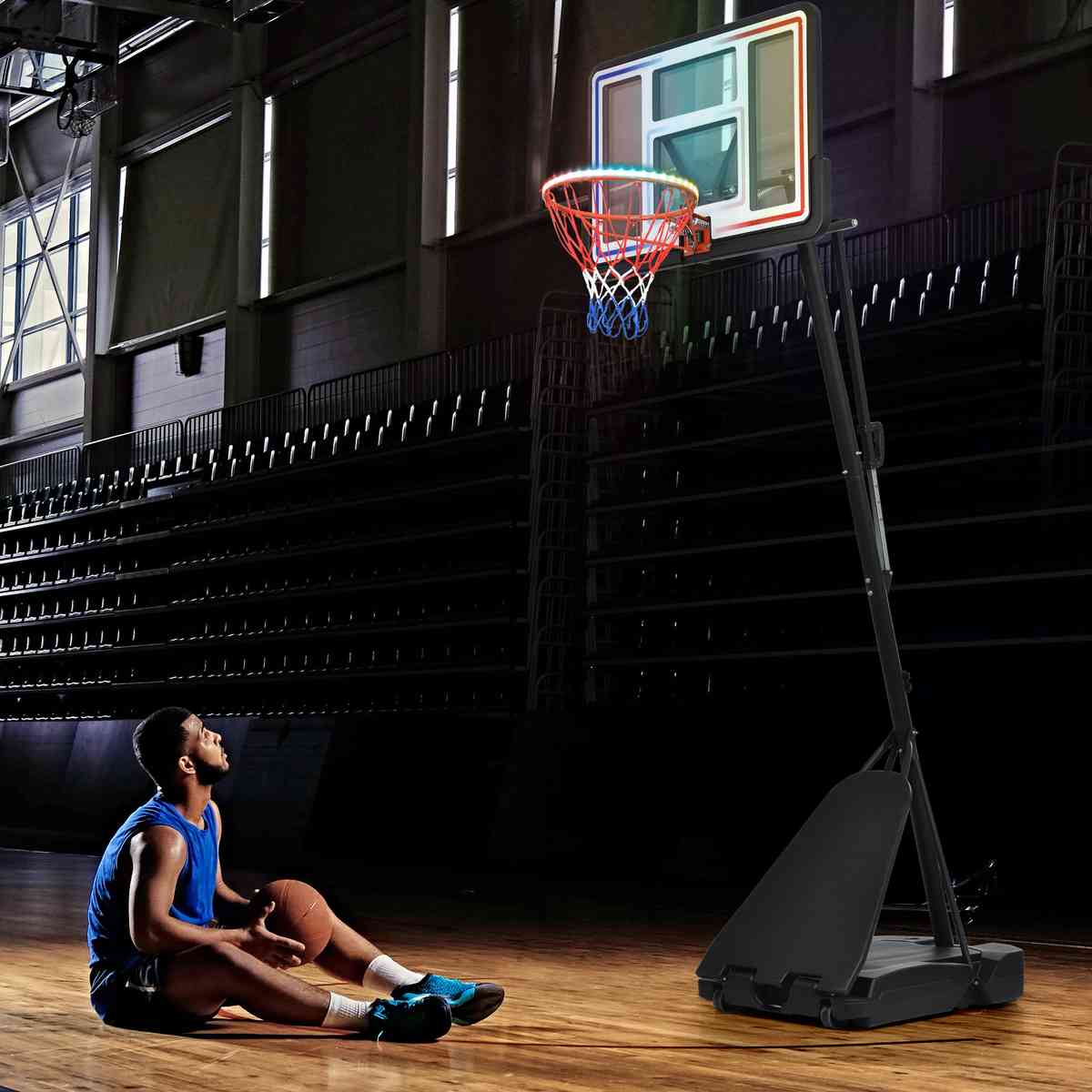 Portable Basketball Hoop Basketball System 8-10ft Height Adjustable for Youth Adults LED Basketball Hoop Lights, Colorful lights, Waterproof,Super Bright to Play at Night Outdoors,Good Gift for Kids