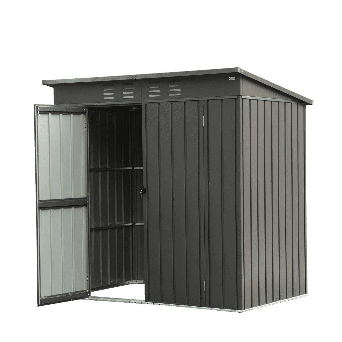 Backyard Storage Shed with Sloping Roof Galvanized Steel Frame Outdoor Garden Shed Metal Utility Tool Storage Room with Latches and Lockable Door for Balcony (5x3ft, Dark Gray)
