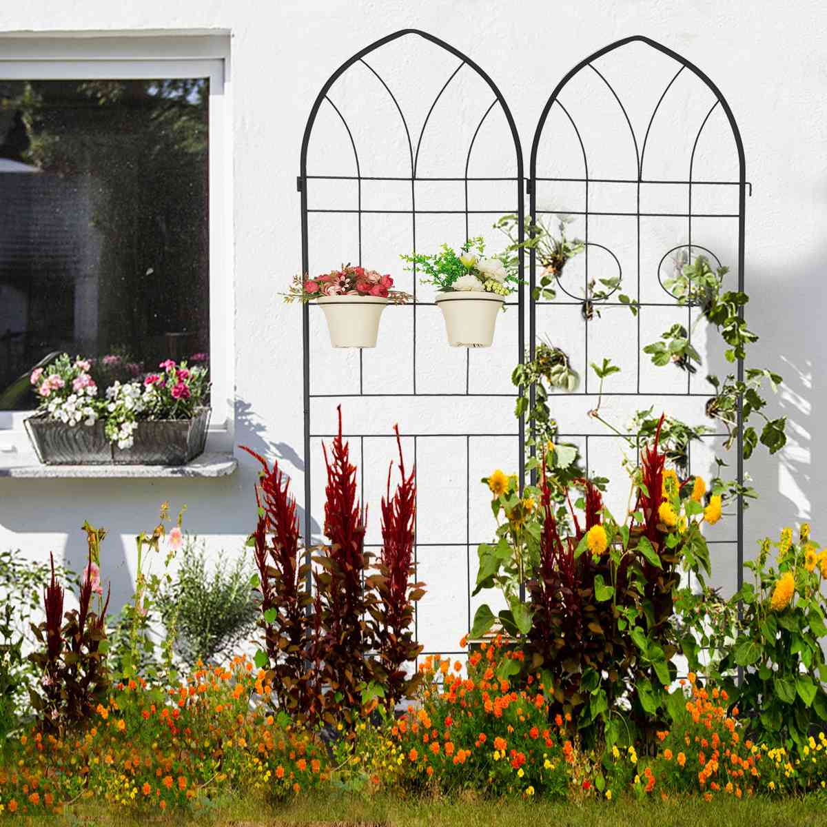 4 Pack Metal Garden Trellis 78.7'' x 19.7'' Rustproof Trellis for Climbing Plants Outdoor Flower Support Black