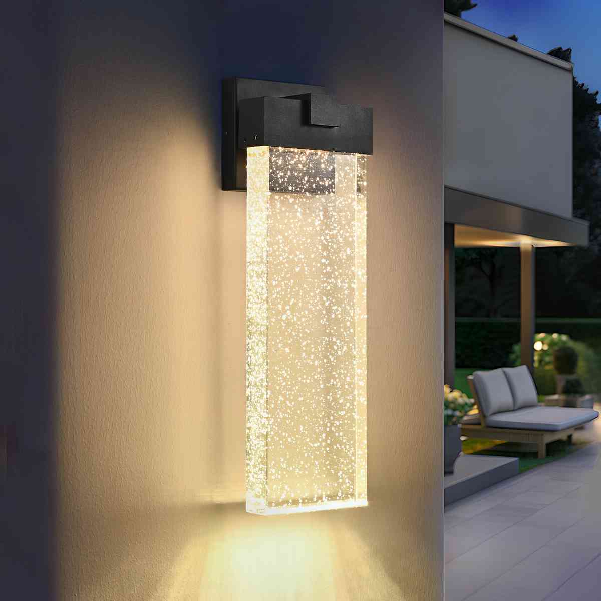 18"(H) 1-pack 12W Modern Outdoor Wall Light Fixture, Weatherproof LED Wall Sconce with Bubble Crystal, Black Finish, Up and Down Lighting for Porch, Patio, and Garden