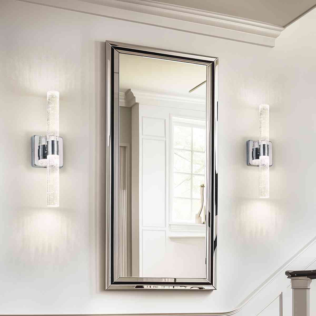 17"(H) Contemporary Crystal Wall Light, Chrome Finish with Bubble Crystal, 2-Light Sconce for Bathroom, Bedroom, Hallway – Modern Indoor Lighting Fixture
