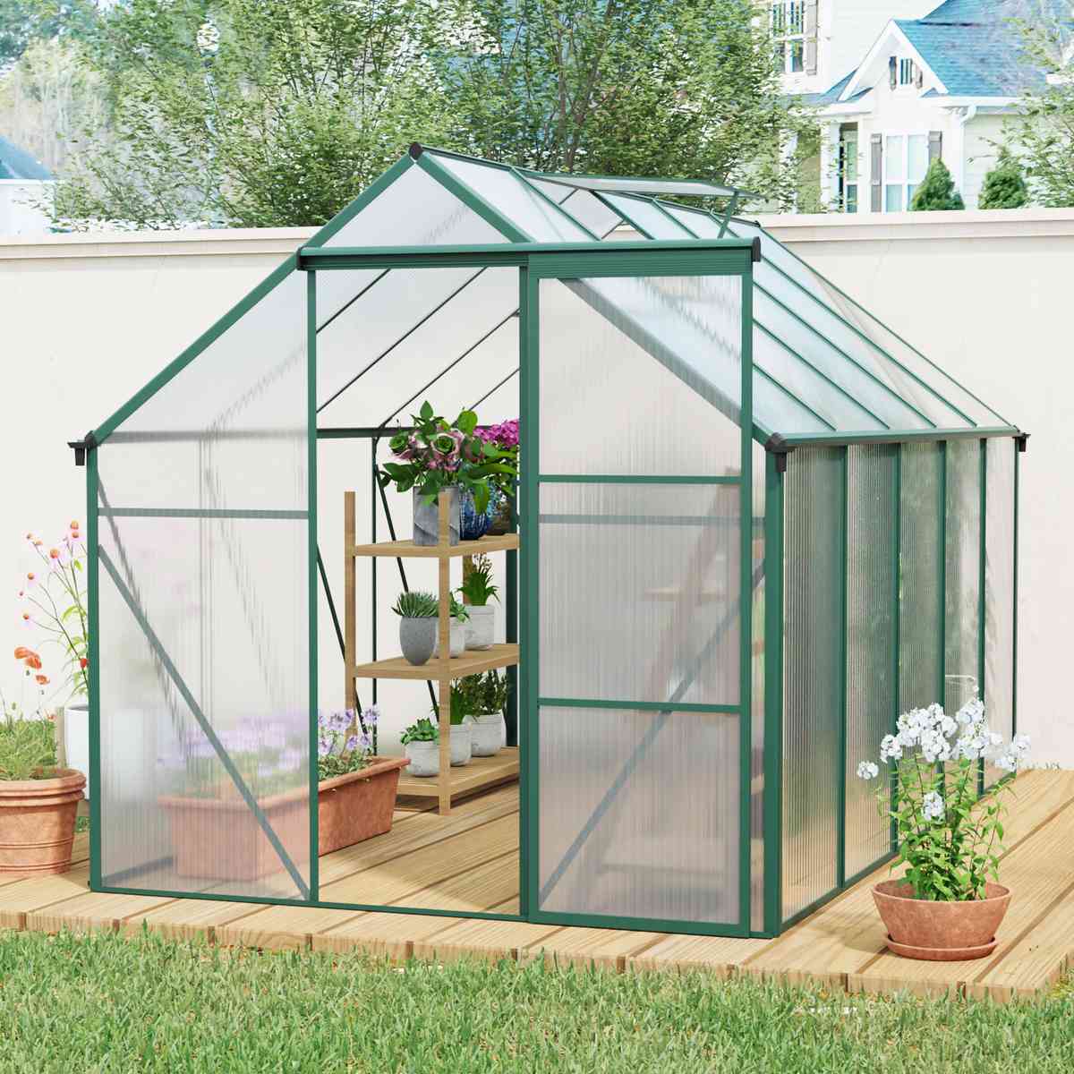 6X10FT Polycarbonate Greenhouse Raised Base and Anchor Aluminum Heavy Duty Walk-in Greenhouses for Outdoor Backyard in All Season