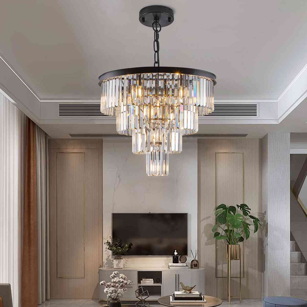 24" Contemporary Crystal Modern Chandeliers Crystal Ceiling Chandelier 4 Tier Black Chandelier Lighting for Dining Room Living Room Bedroom (Bulbs Not included)