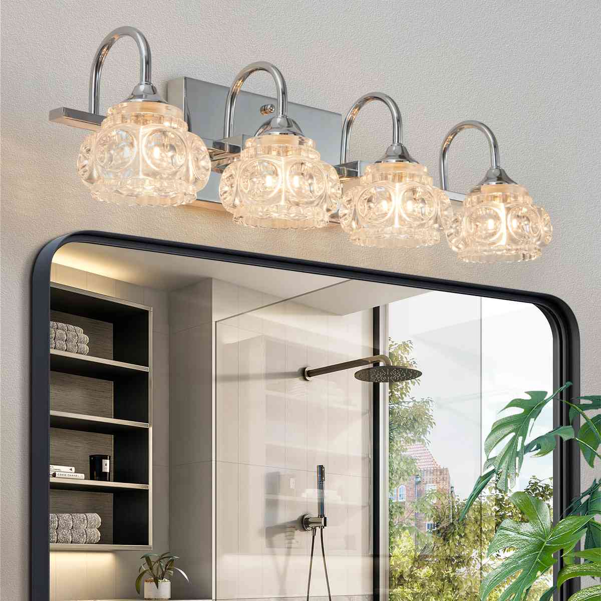 23" Brushed Nickel Finish Vintage Crystal Vanity Light - Elegant 4-Light Bathroom Mirror Fixture with Clear Glass Shades (No Bulbs)