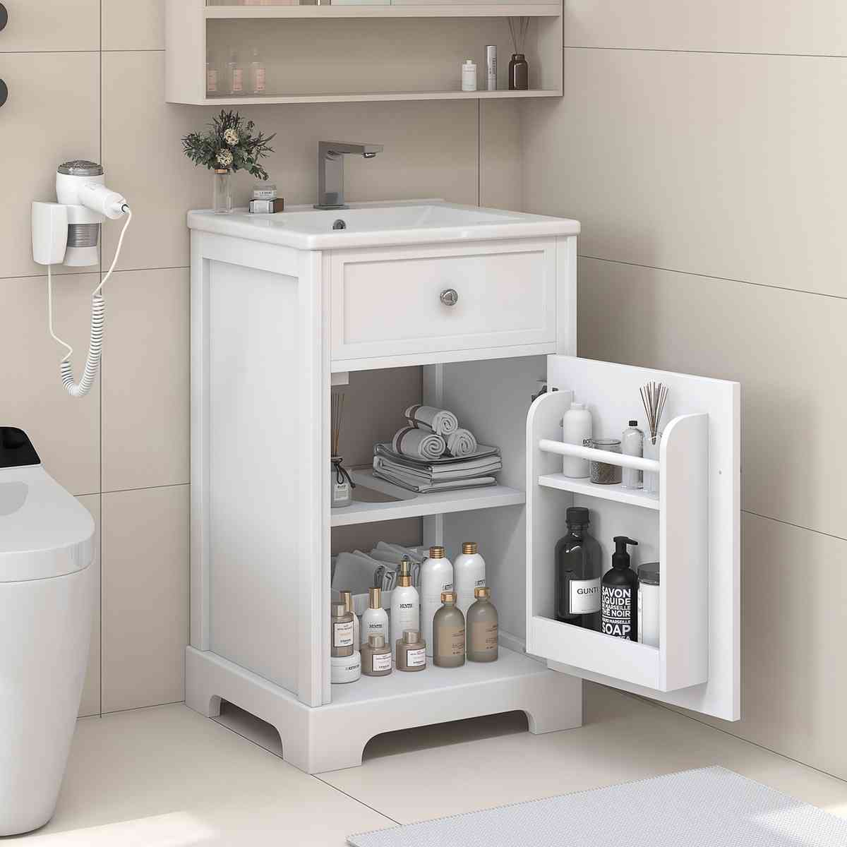 20'' Bathroom Vanity with Sink, Bathroom Cabinet with Soft Closing Door, Storage Rack and Adjustable Shelve, White