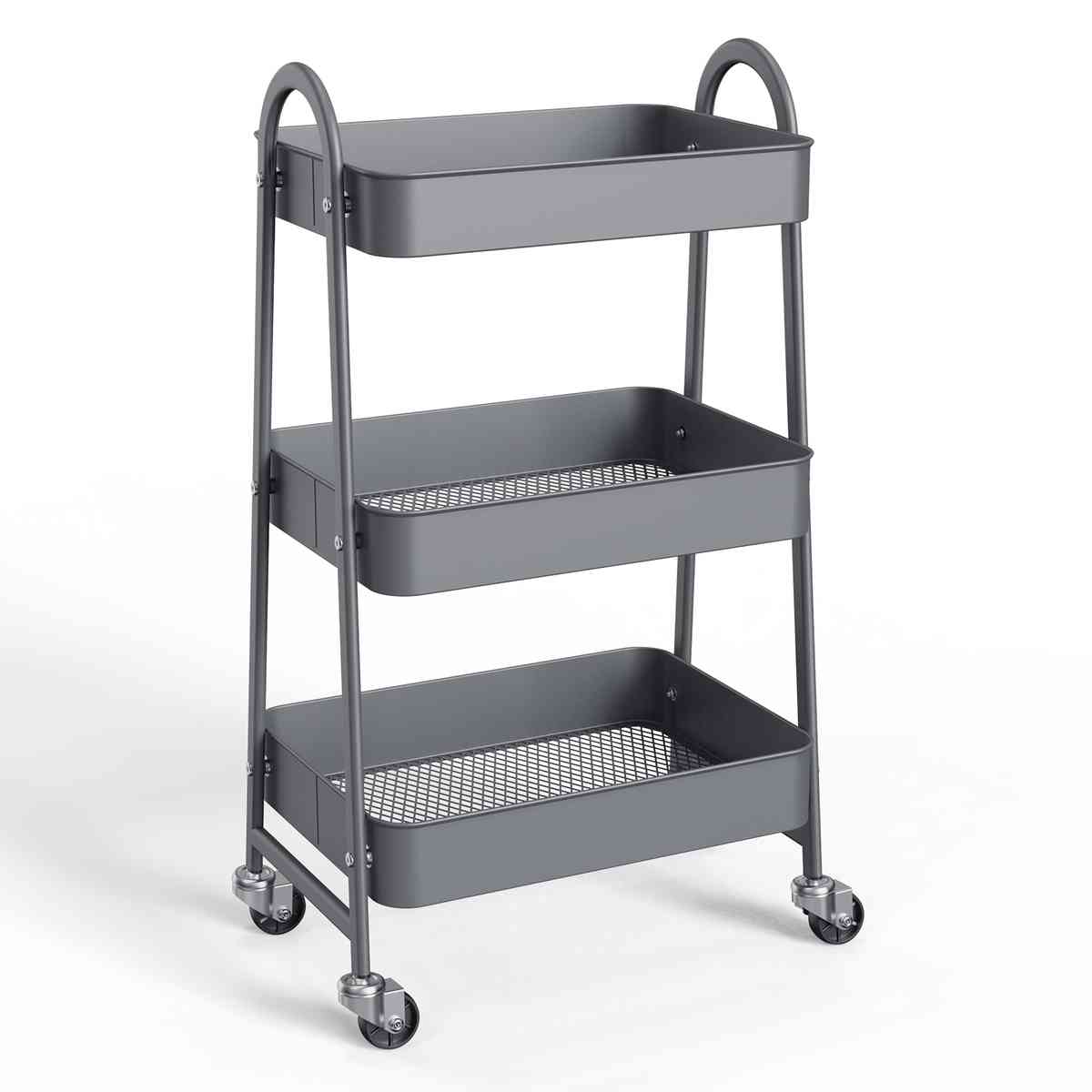 3 Tier Small Rolling Cart, Metal Utility Storage Organizer Kitchen Trolley Bathroom Laundry Room Bar Office Shelves