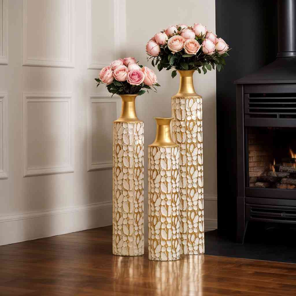 Floor Vases Gold Large Vases - 32/28/24 inch decorative high vases set of 3 for home decor Vintage Large vases representing twigs Twigs dried flowers living room antique worn vases