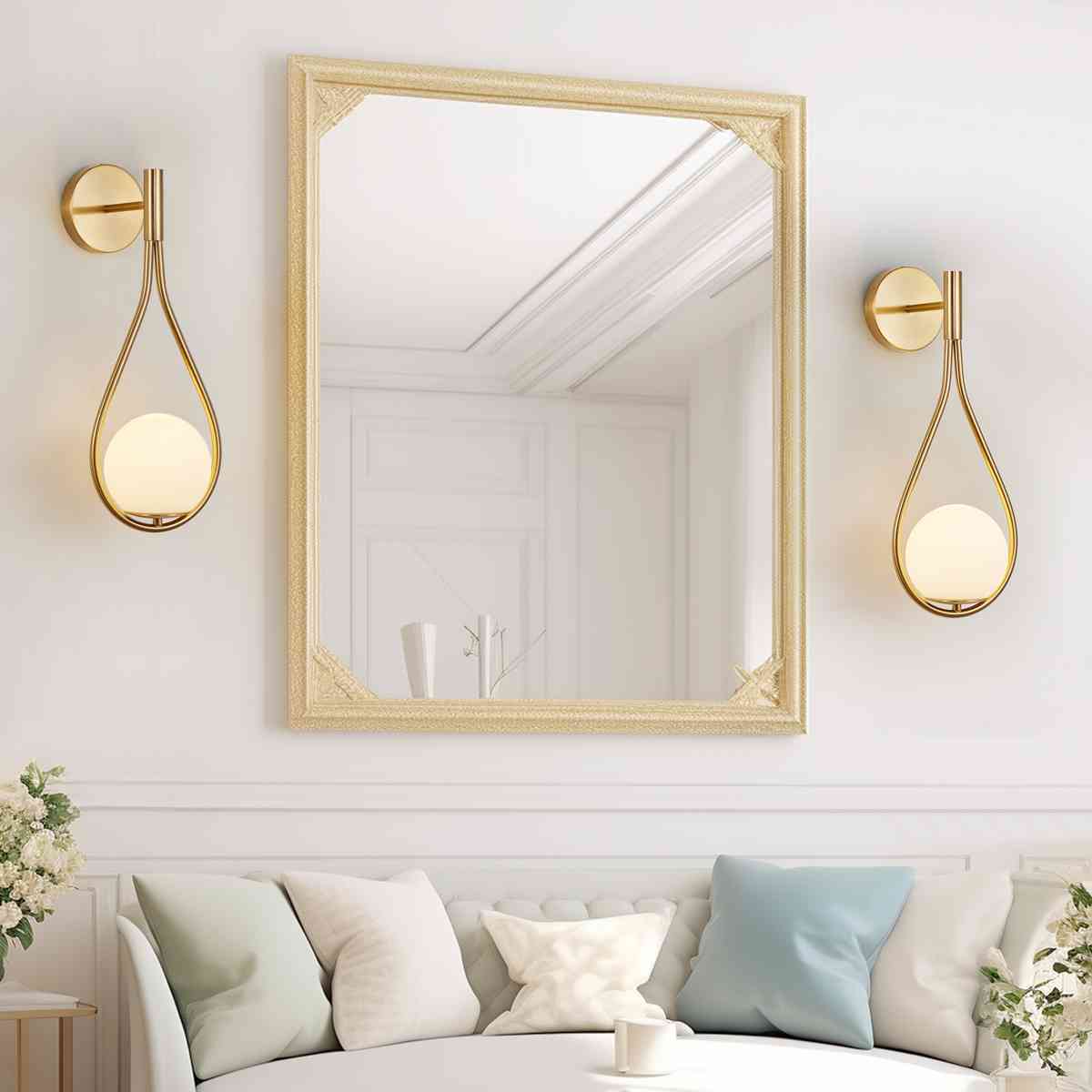 19" Set of 2 Modern Golden Wall Sconces with Opal Glass Globe, Mid-Century Design, Luxury Wall Lights for Bedroom, Living Room, Hallway (No Bulb)