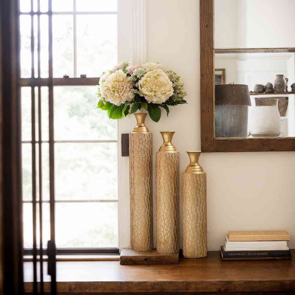 Metal decorative vases High distress metal center vases with growing vine patterns, set of 3 vases for home decoration 34 ", 29 ", 25 "H, gold