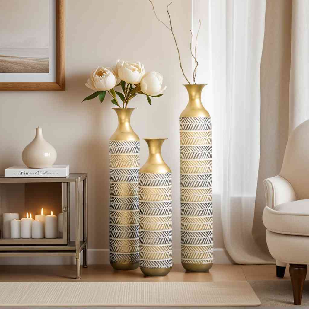High Floor Vase Flowers - 24/28.7/33.5 "Oversized Floor vase Set of 3 large metal glazed vases Pampas Prairie Twigs Vintage Grey oversized vases Living Room Bedroom Family Farmhouse