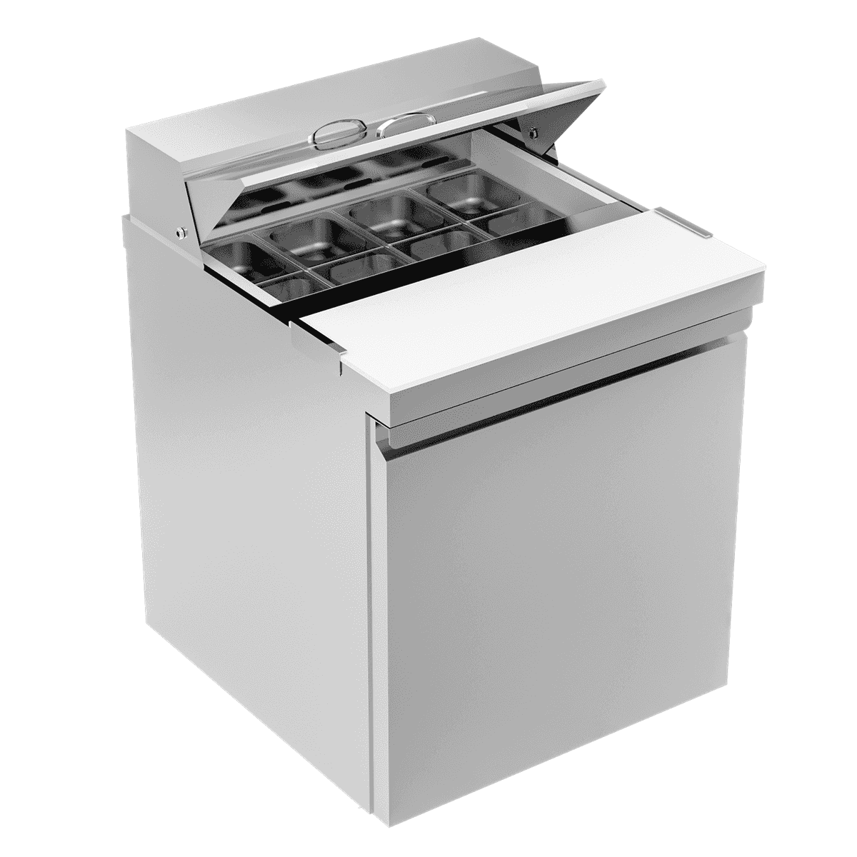 27" W 1 Door Refrigerator Sandwich Salad Prep Table Commercial Stainless Steel Fan Cooling Refrigerator with Cutting Board, 1 Shelves & 8 Pans for Restaurant, Bar, Shop-7.4 Cu.ft