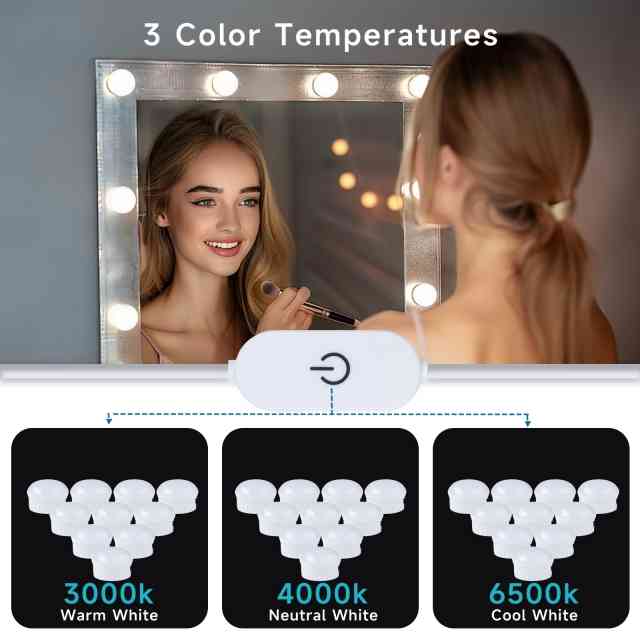 Makeup Vanity Lights for Mirror, Hollywood Style LED Vanity Mirror Lights with 10 dimmable Bulbs, USB Cable, White