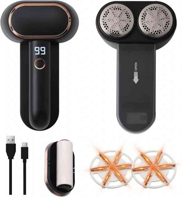 Homeleader Rechargeable Fabric Shaver, Electric Lint Remover with Led Digital Display and 6-Leaf Blades