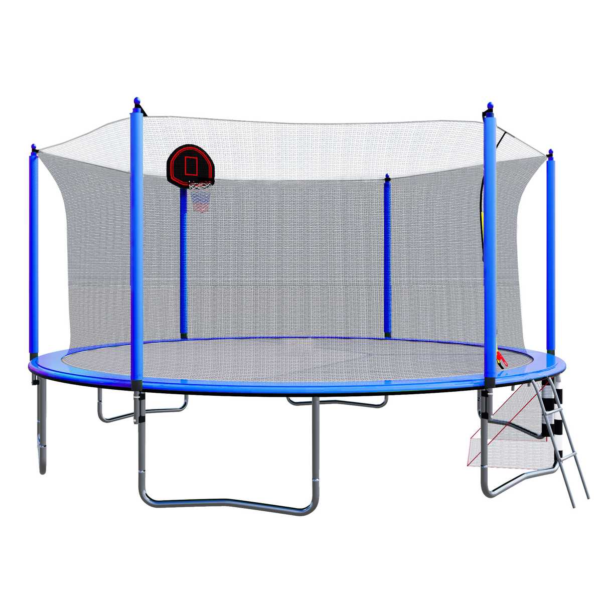 16FT Trampoline with Basketball Hoop pump and Ladder(Inner Safety Enclosure) with soccer goal blue