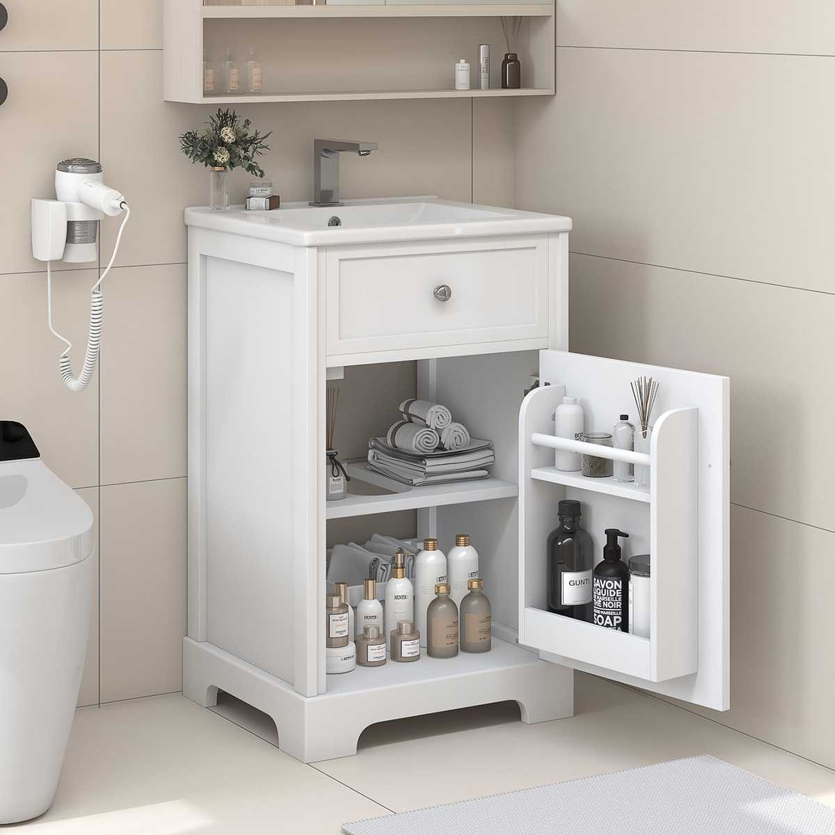 20'' Bathroom Vanity with Sink, Bathroom Cabinet with Soft Closing Door, Storage Rack and Adjustable Shelve, White